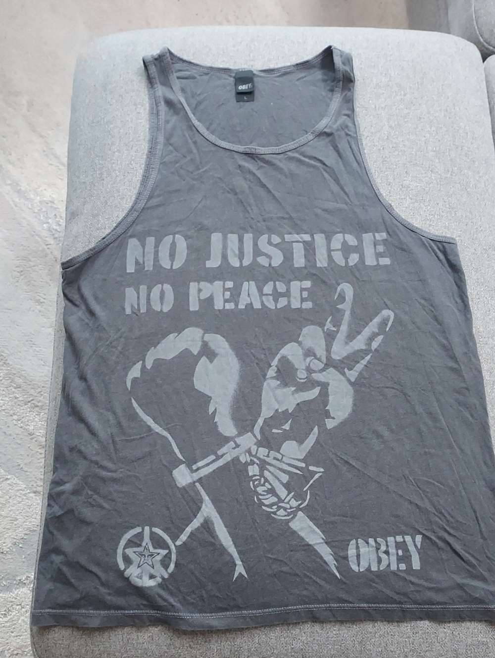 Men's Obey Gray Protest Graphic Tank Top